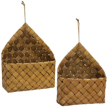 2 Set Natural Chipwood Hanging Baskets - The Fox Decor